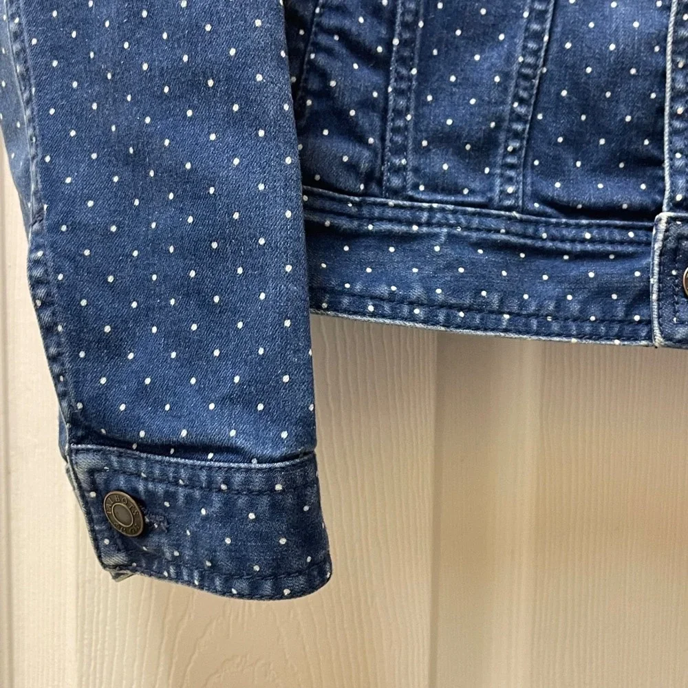 Talbots‎ Women's Sz Medium Navy Polka Dot Jean Denim Jacket Cotton Stretch